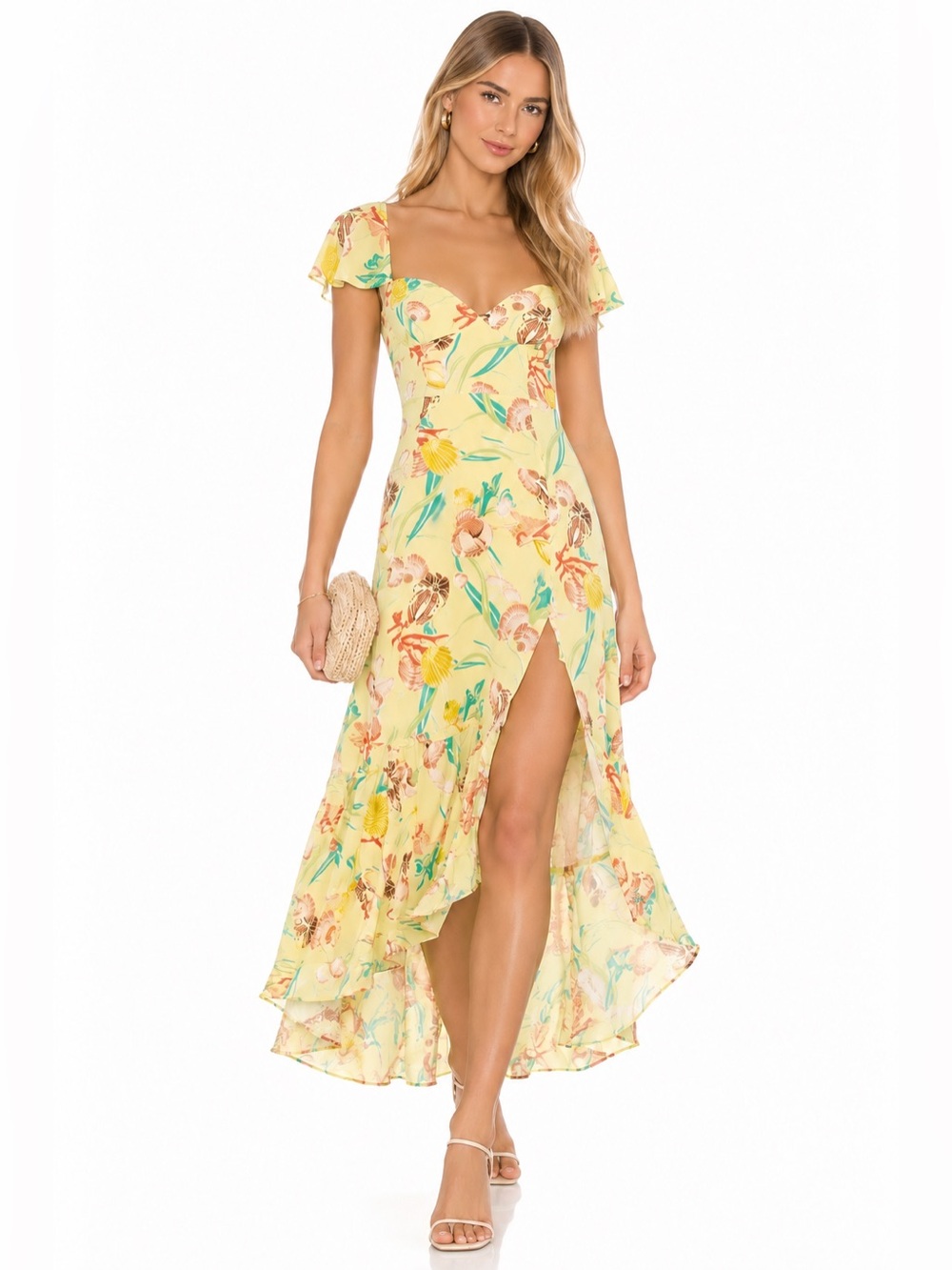 NWT Yellow Floral High-Low Wrap Dress